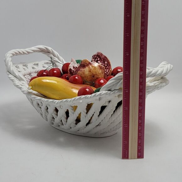 Capodimonte Ceramic Woven Basket Fruit Bowl Centerpiece Hand Painted Italy - Picture 9 of 15
